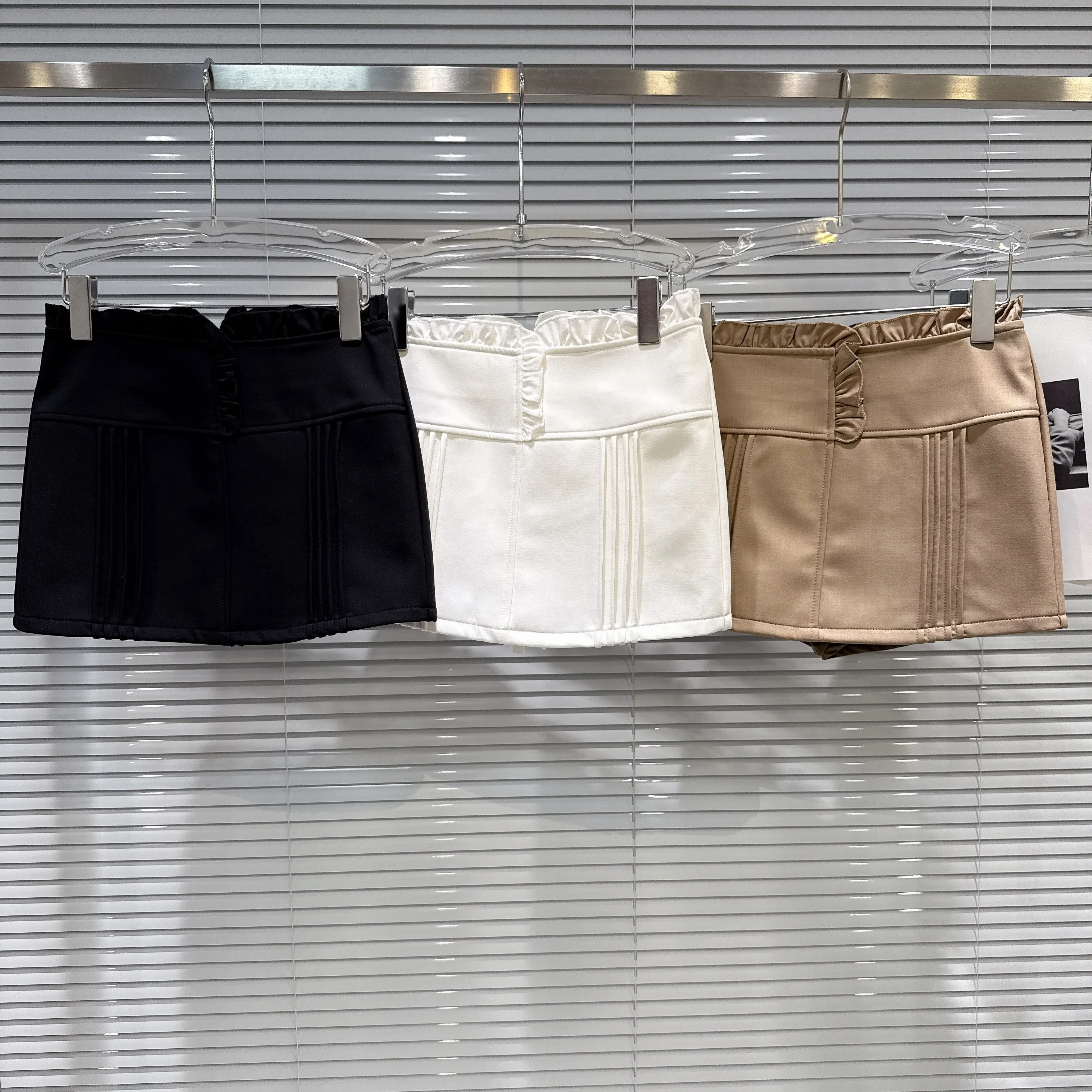 

Women's Autumn Winter Chic High Waist Ruffled A Line Short Skirt Lady Solid Color Slim Mini Skirt