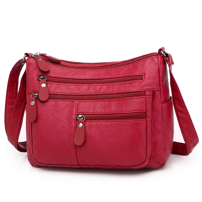 Women Washed Soft Leather Shoulder Bag Casual Crossbody Bag for Female Multi-pocket Handbag Messenger Bags