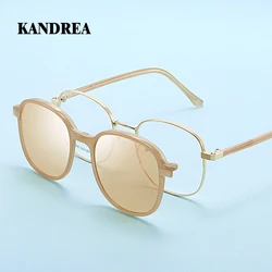 KANDREA 2 in 1 Alloy Fashion Square Magnet Polarized Sunglasses Women Men Eyewear Optical Magnetic Prescription Glasses 8308