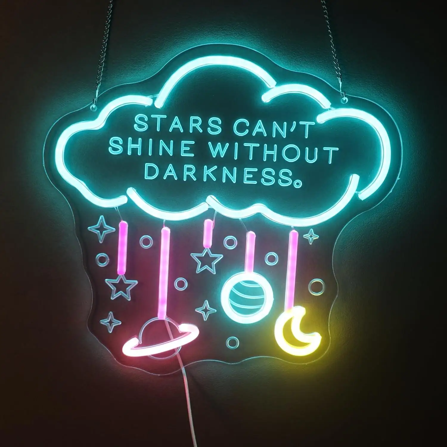

Stars Can't Shine Without Darkness Cloud Moon Planet Neon Sign Celestial Inspirational LED Lights for Bedroom Nursery Decor Gift