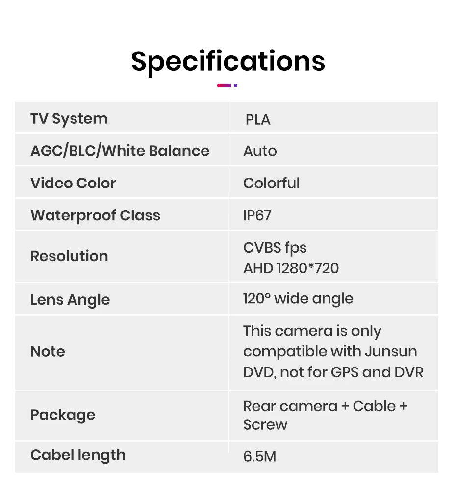 Auto-Rückfahrkamera AHD 720P Auflösung Wasserdicht 140 ° Weitwinkel-Rückfahrkamera für Junsun DVD-Autozubehör – Detail 12