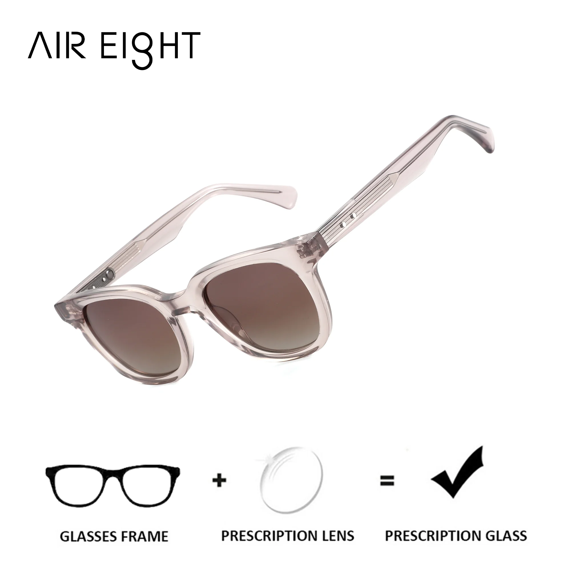 AIREIGHT XS Size Acetate Square Prescription Sunglasses Polarized Lenses with Progressive Personalized Optical Recipe for Women