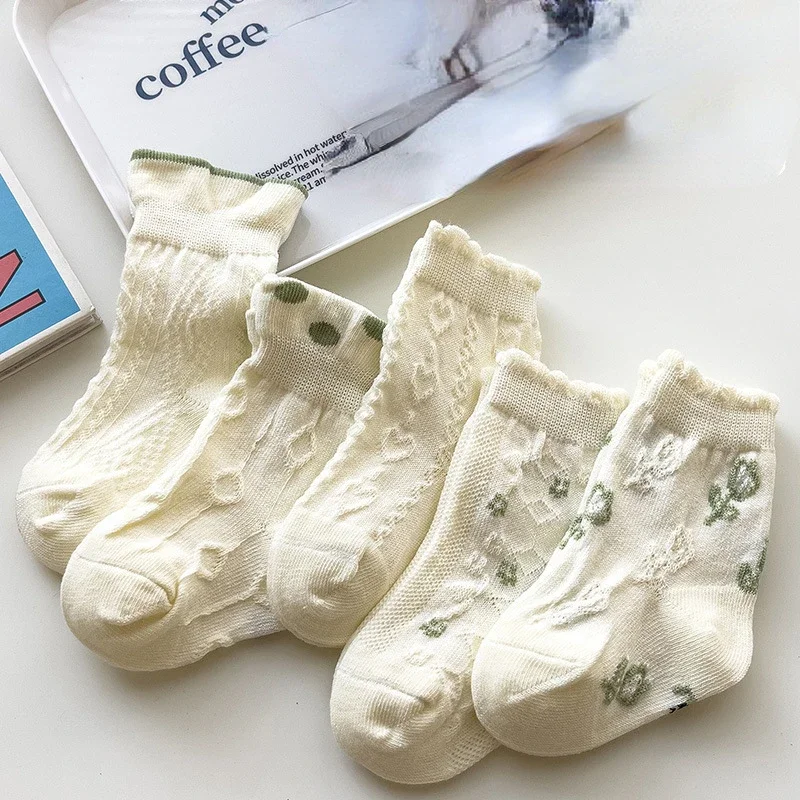 Soft Cotton Mesh Korean Style Girls Socks for 0-6Year-Old Infant Toddler Baby Breathable Thin Middle Tube Socks