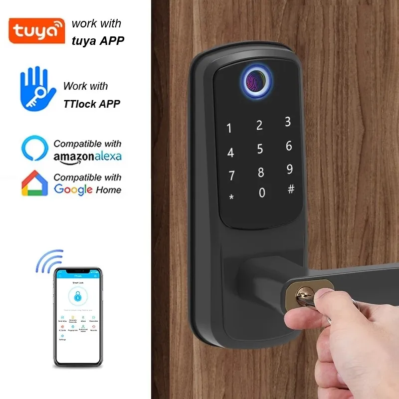 

Electronic Bluetooth TTlock App Tuya WIFI Smart Door Lock Keyless RFID Card Digital Code Biometric Fingerprint Lock