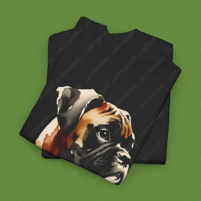 Boxer Dog Watercolor Cute Cotton Short Sleeve Men Women TShirt Pet Lover Funny All Match Unisex Adult Commuter Loungewear Tops