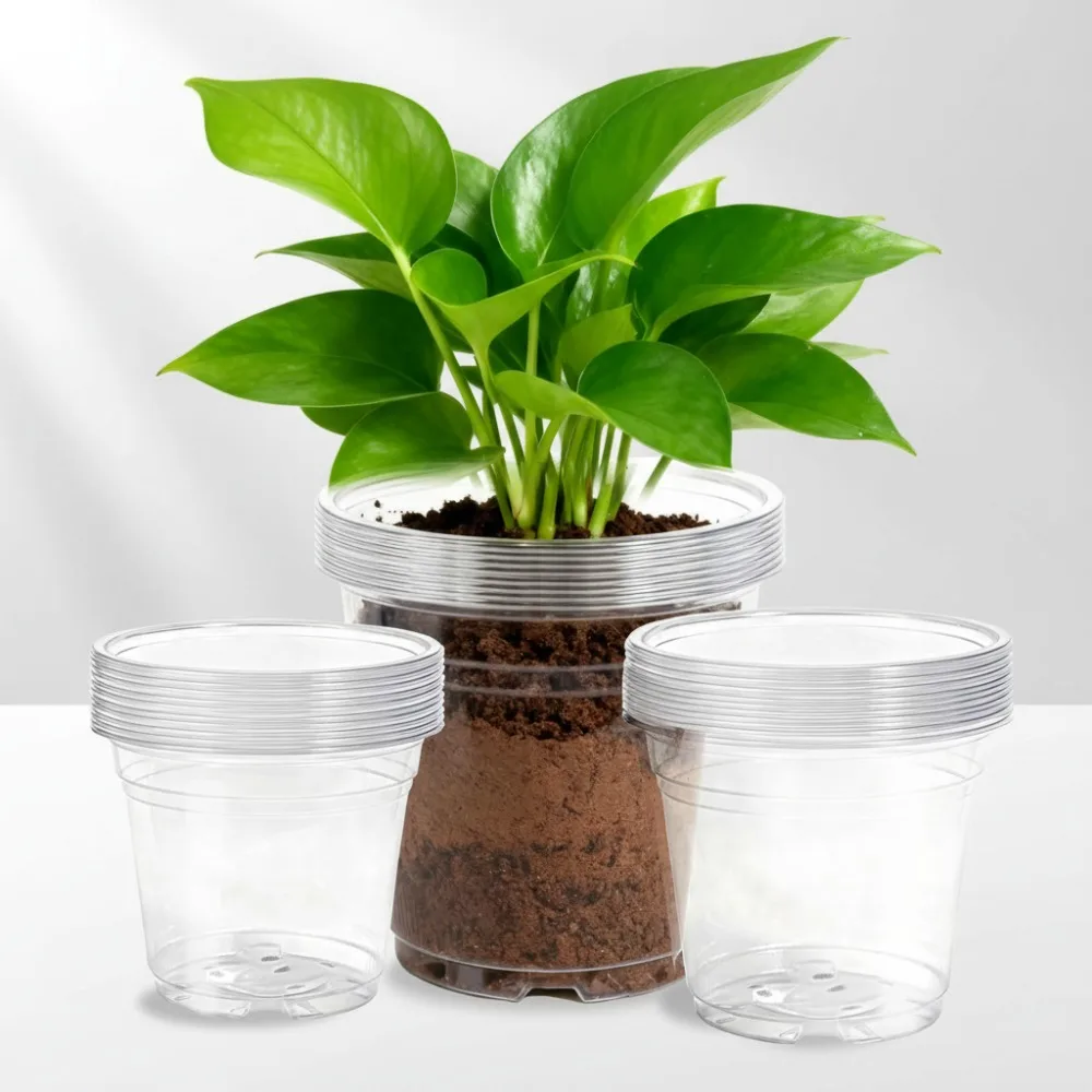 

45 Pack Clear Nursery Pots 7/8/10 Inch with Drainage Holes, Large Gallon Plastic Planters for Indoor Outdoor Gardening