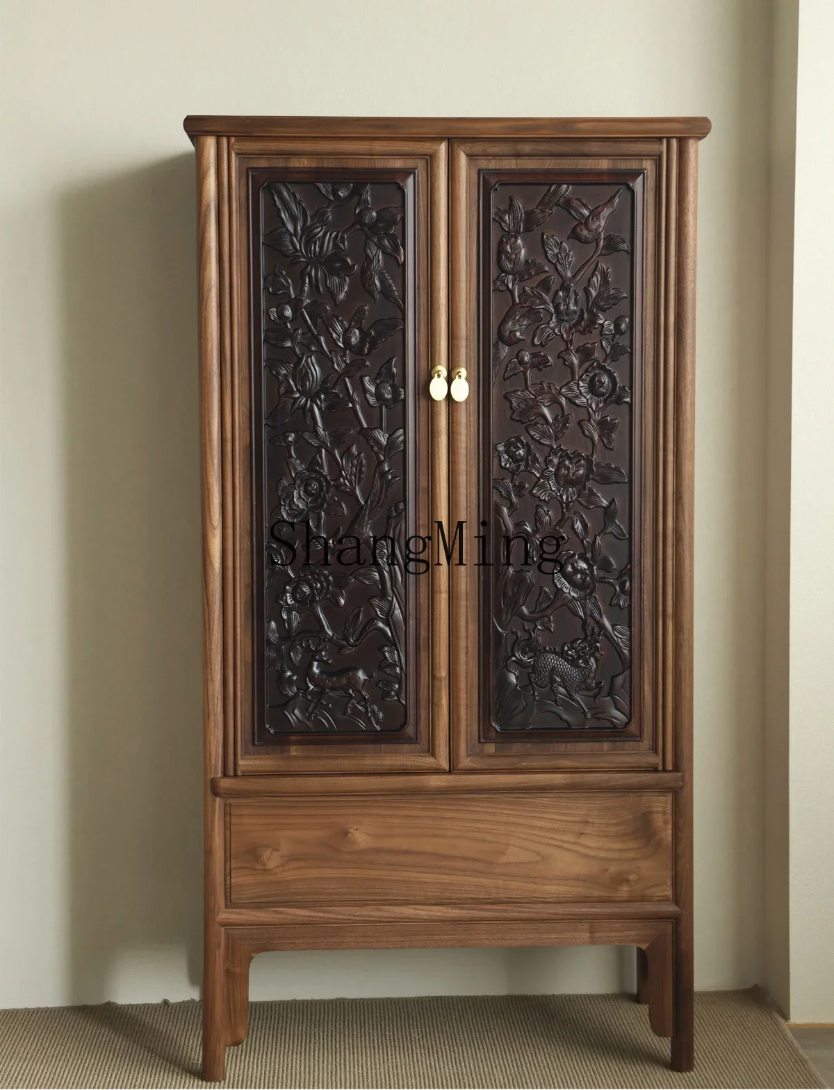 

ZYYNew Chinese Style Carved Cabinet Ming Style Rounded Corner Standing Cabinet Old Wardrobe Study Room Tea Room Furniture