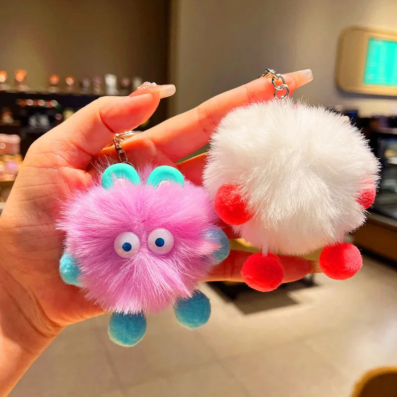 Cartoon Plush Ball Keychain Cute Plush Doll Key Ring Creative Cartoon Female Bag Charm Accessories DIY Birthday Gift