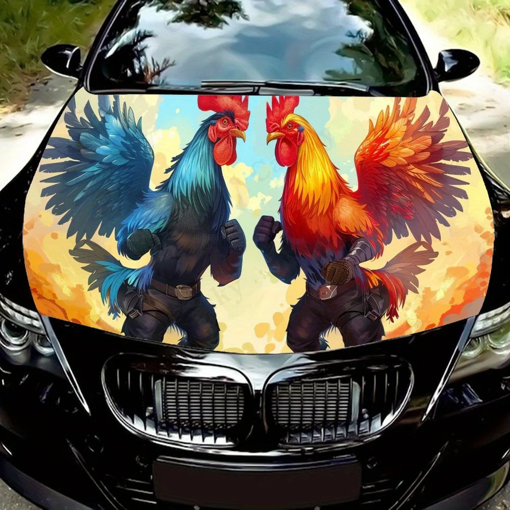 

Eye - catching Rooster Battle Art PVC Car Vinyl Wraps, Self-Adhesive Waterproof Car Hood Decal Sticker, Car Decoration Protectio