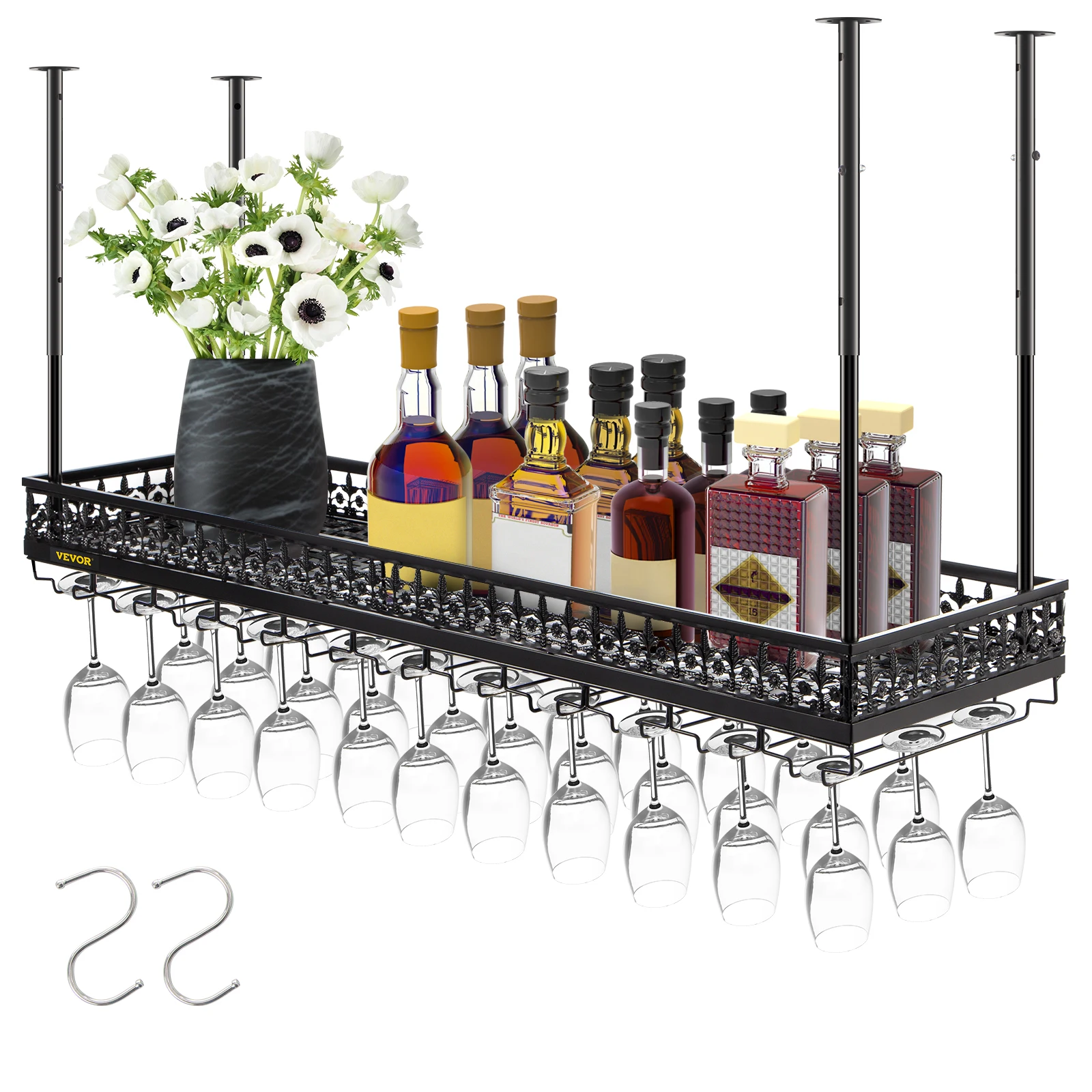 VEVOR Ceiling Wine Glass Rack, 46.9 x 13 inch Hanging Wine Glass Rack Cabinet, Wall-Mounted Wine Glass Rack Perfect for Bar Cafe