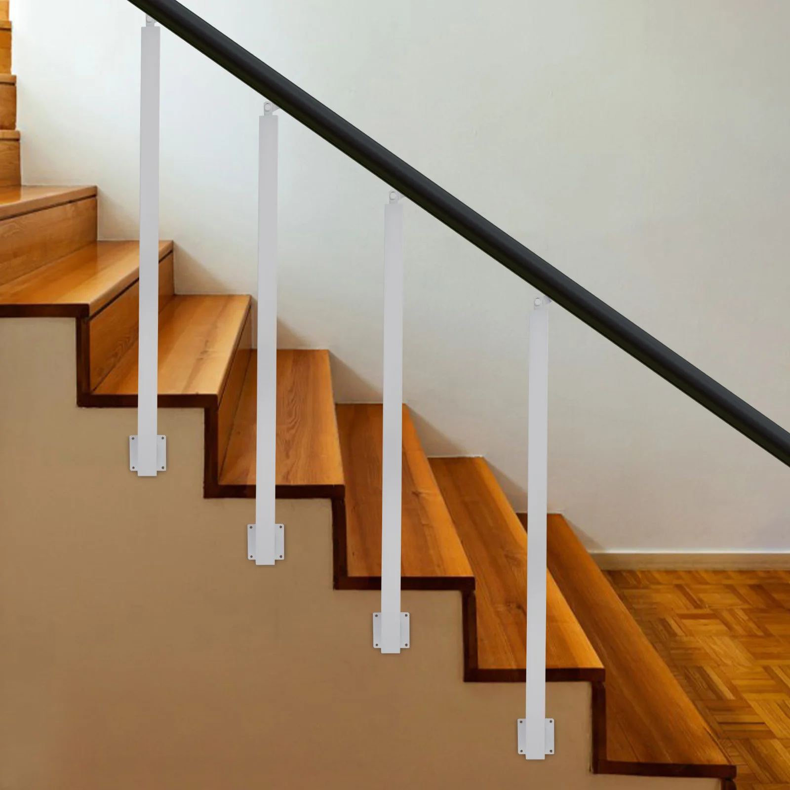 4 Pieces of 100cm Stair Railing Side Installation - White, , , Suitable for Staircases, Villas, Entrances, Corridors