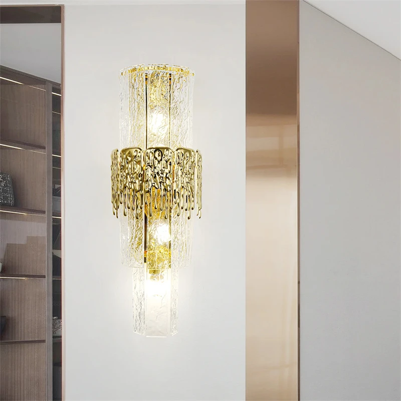 

French New Design Luxury Artistic Style Glass Wall Lamp for Living Room TV Background Bedroom Stairwell Italian Bedside Lighting