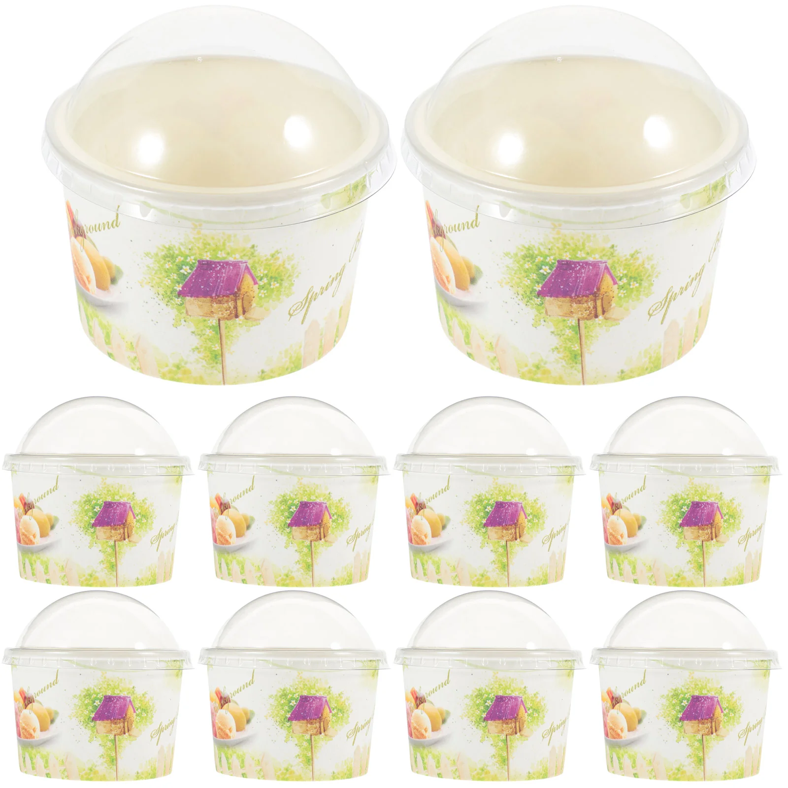 

50 Sets Ice Cream Cups Pudding Packaging Bowl with Lid Yogurt Ball Paper Cold Soup Pp