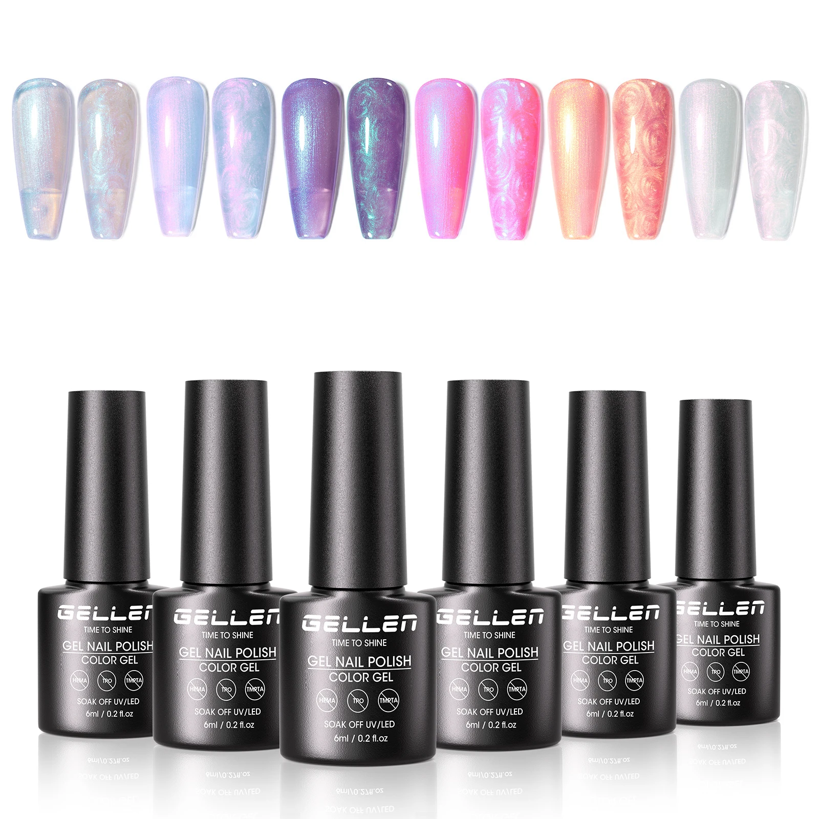 

GELLEN 6Pcs 6ML Pearl Nail Gel Polish Spring Summer Shimmer Pearlescent Purple Blue Soak Off Reflective Glossy DIY Manicure Kit