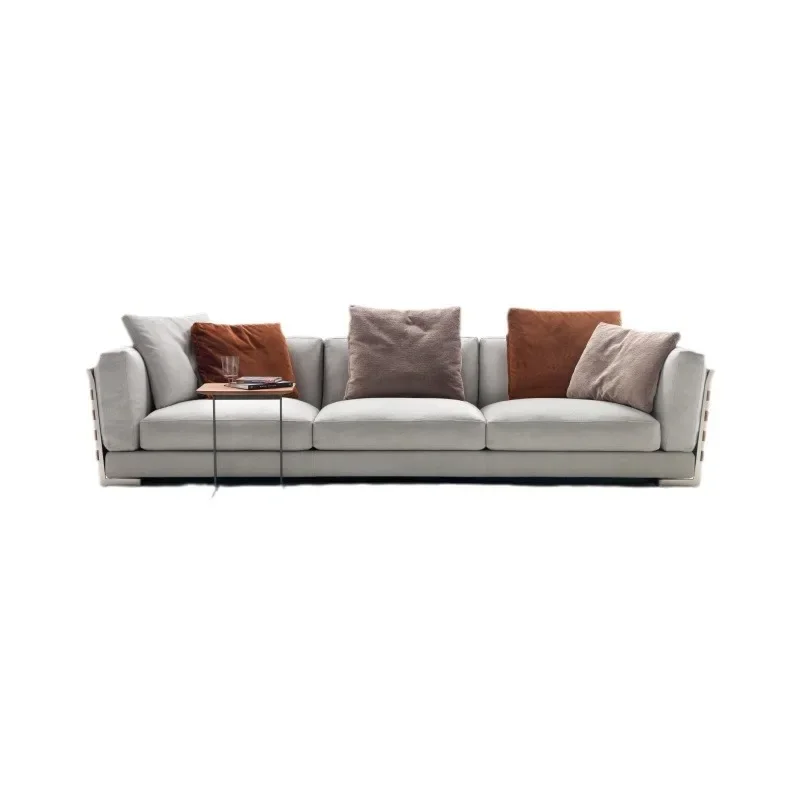 

Steel frame woven sofa Italian light luxury leather fabric sofa large flat floor living room straight corner