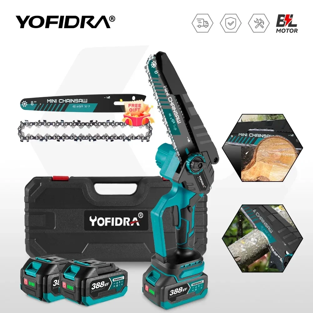

Yofidra 8 Inch Brushless Electric Chainsaw Cordless Rechargeable Woodworking Garden Pruning Saw Tool for Makita 18V Battery