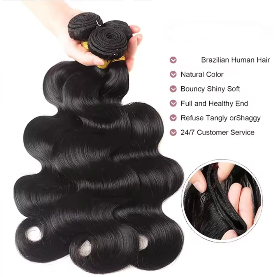 Body Wave Bundles Human Hair Extensions Brazilian Bundles Human Hair 1/3 Pcs 30 Inch Natural Raw Hair Bundles Fast Shipping