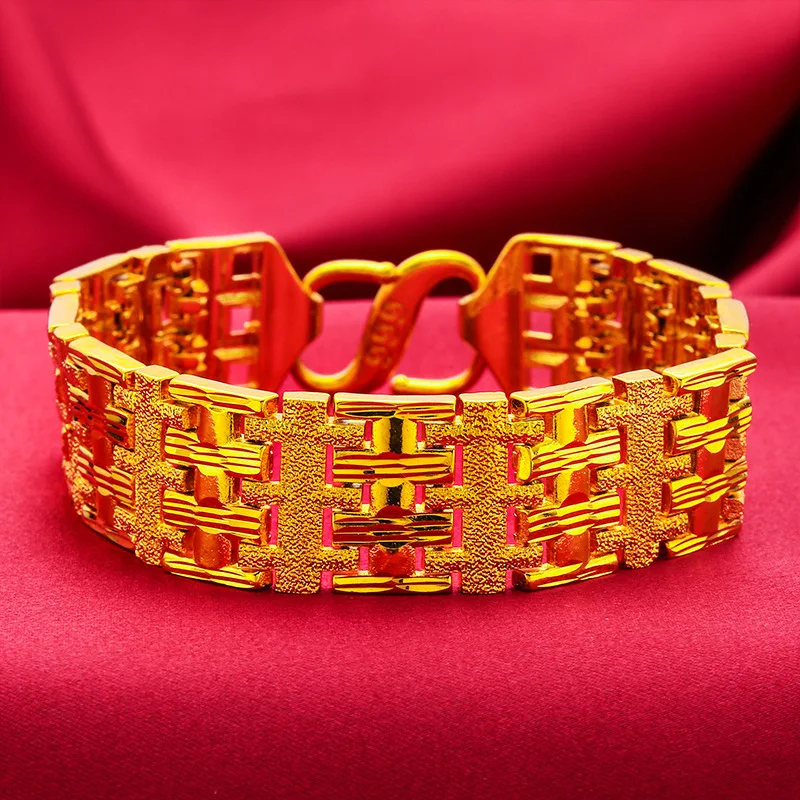 Brass Gold-Plated Couple Bracelet Gold-Plated Watch Chain Factory New Alluvial Gold Men's Dragon Pattern Bracelet Retro Imitatio