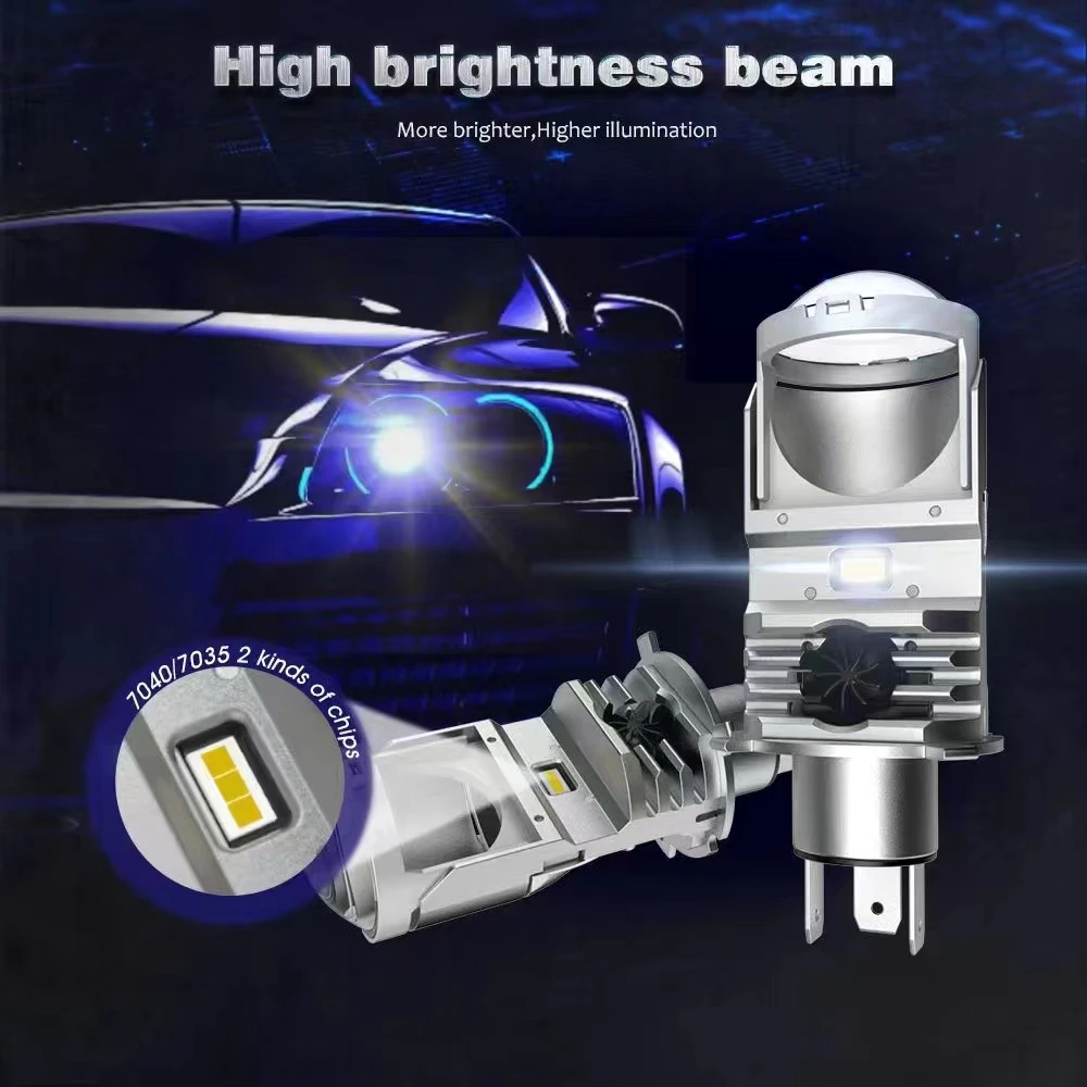 F40B LED H4 Lens Bi LED Mini H4 Projector Headlight Bulbs Lenses Headlamp Turbo LED Bulb High Low Light For Car Motorcycle