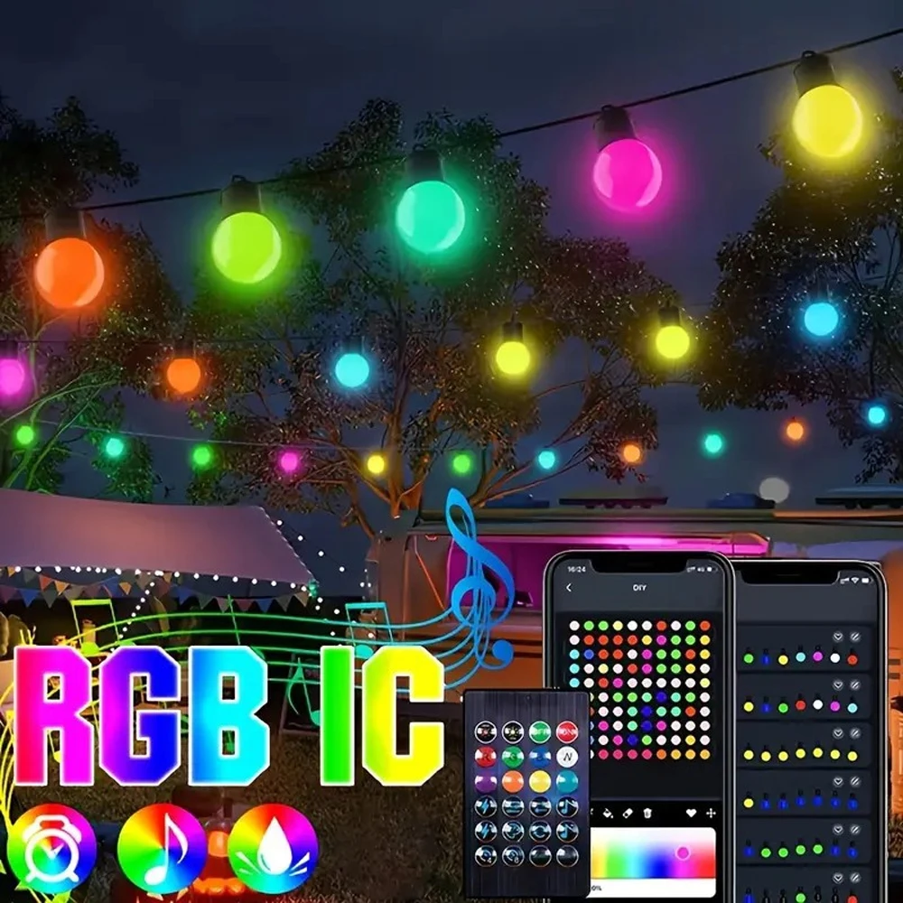 USB Bluetooth Colorful G18 LED String Light 10M 50 Bulbs Festoon Fairy Lights Christmas Bedroom Outdoor Garden Decor LED Garland
