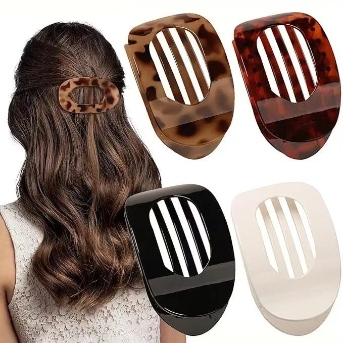 4pcs/Set Minimalist Matte Hair Clips Oval Flat Curved Design for Women And Girls Thick Hair Accessories