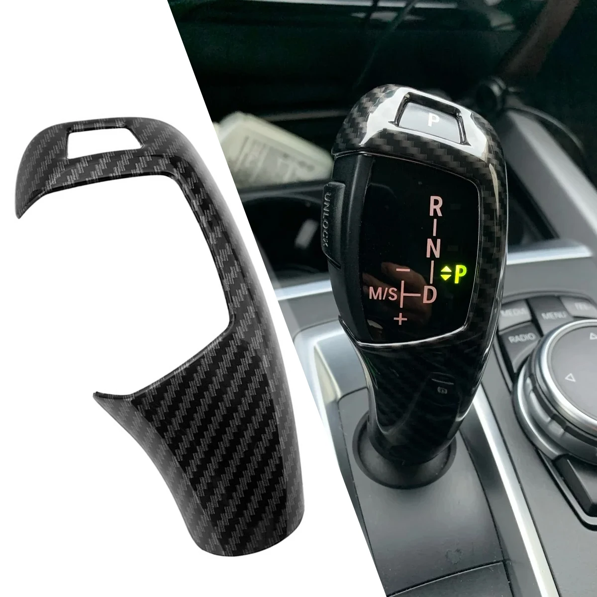 Carbon Fiber Style Car Gear Shift Knob Cover Trim Sticker For BMW 1 2 3 5 series X3 X4 X5 X6 F30 F10 F32 F25 F15 F16