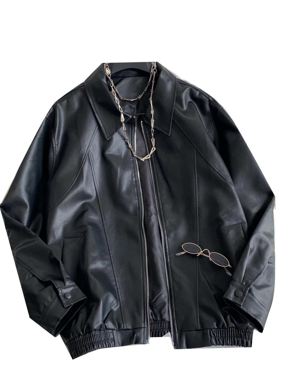Retro American Hot Girl PU Leather Jaet Women's Autumn Zipper Loose Collar Design Street Motorcycle Clothes Outerwear Trendy