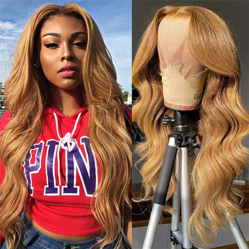 

Honey Blonde Lace Front Wig Human Hair Body Wave 13x4 HD Lace Frontal Human Hair Wigs Pre Plucked with Baby Hair 180% Density