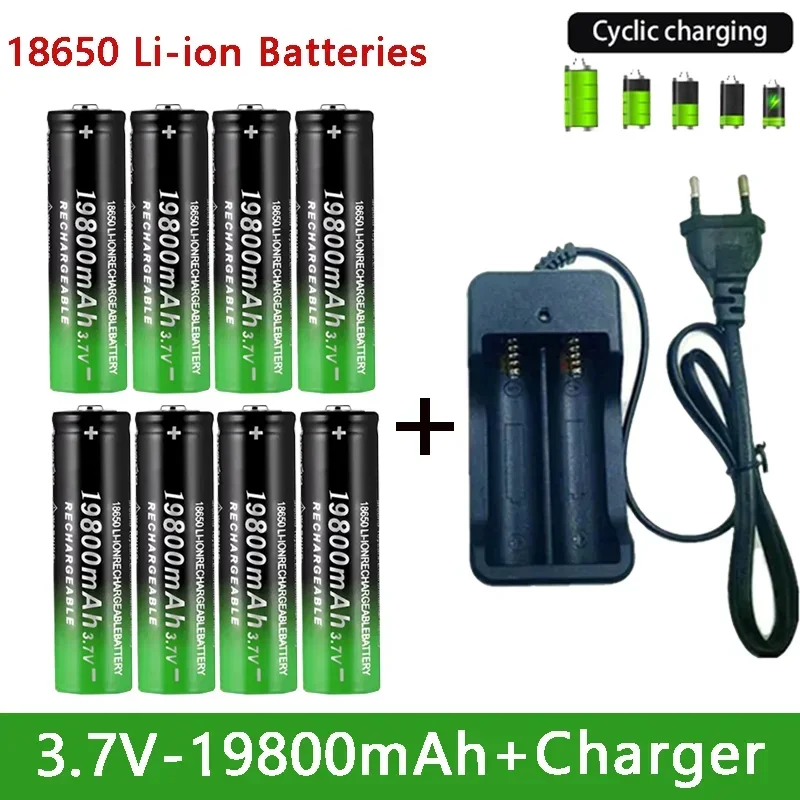 18650 Battery 2024NewBestselling 19800mAh+Charger 3.7V 18650Li-ion Batteries Rechargeable Battery for Remote Control Screwdriver