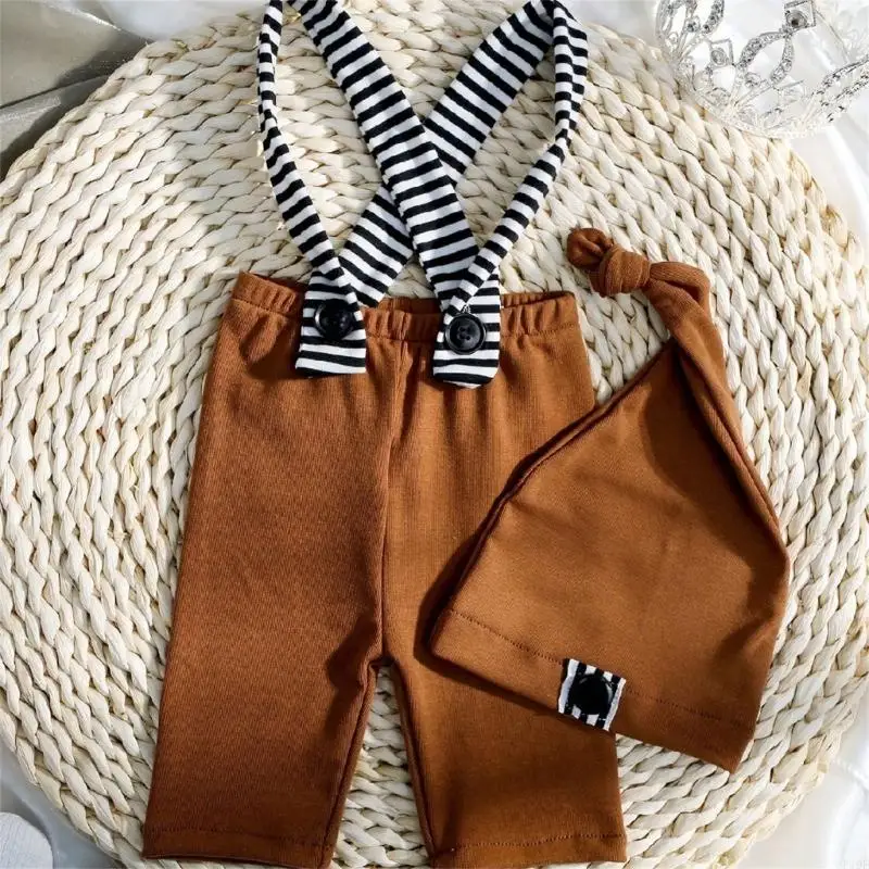 

F19F набор из 2pcs новорожденных фотосессий брюки ремней и капот детская фотография реквизит