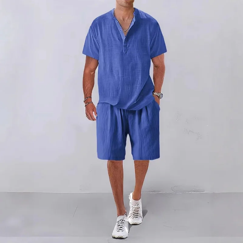 

European and American Men's Solid Color Casual Short SleeveTT-shirt and Shorts Suit