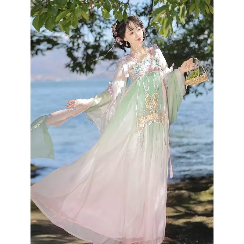 

Chest-length skirt, daily Han element embroidery, Tang-made Han clothing, fairy air spring and summer suit