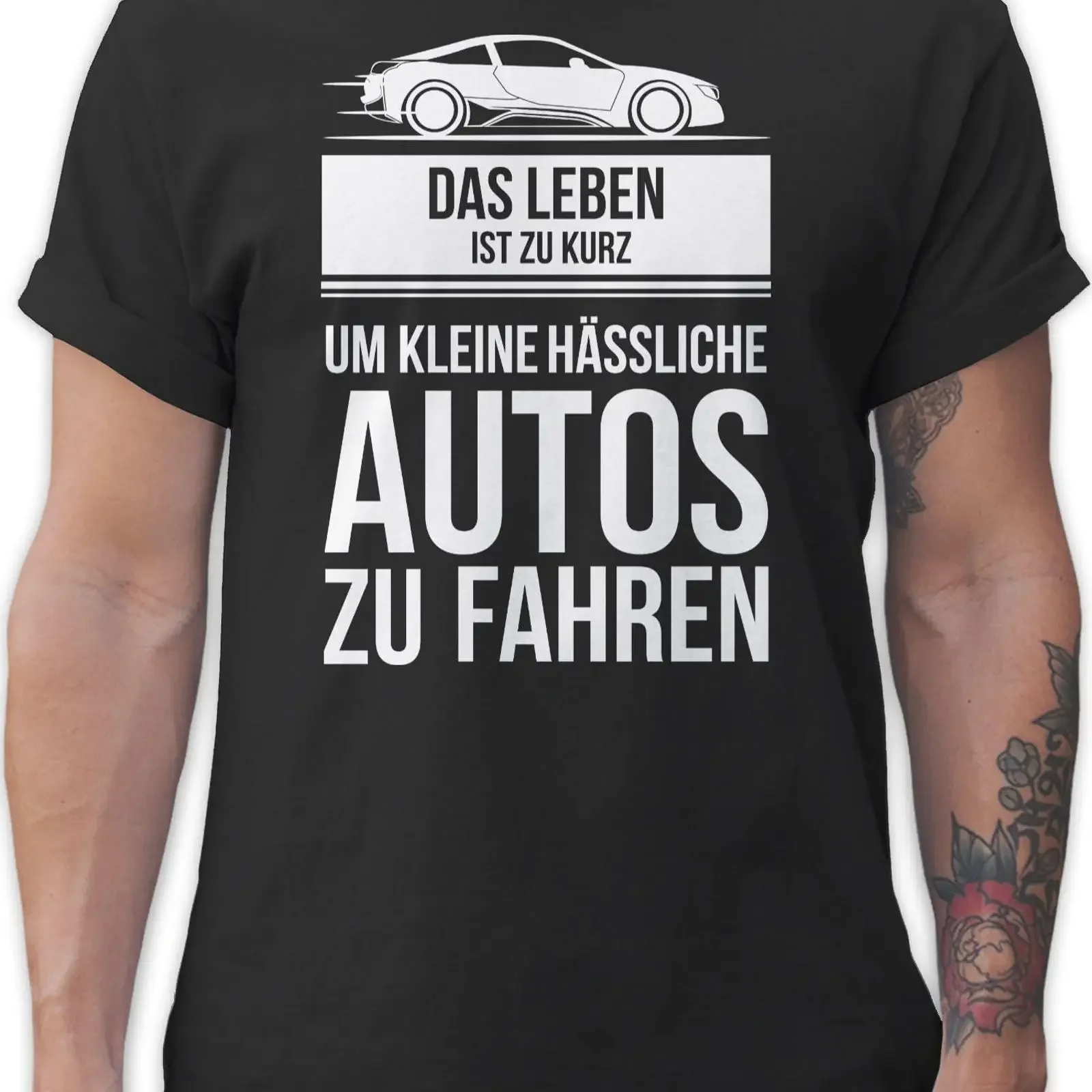 T Shirtracer Men's Shirt with Sayings Statement Das Leben ist zu kurz um kleine Ugliche Autos Fahren vintage Washed streetwear