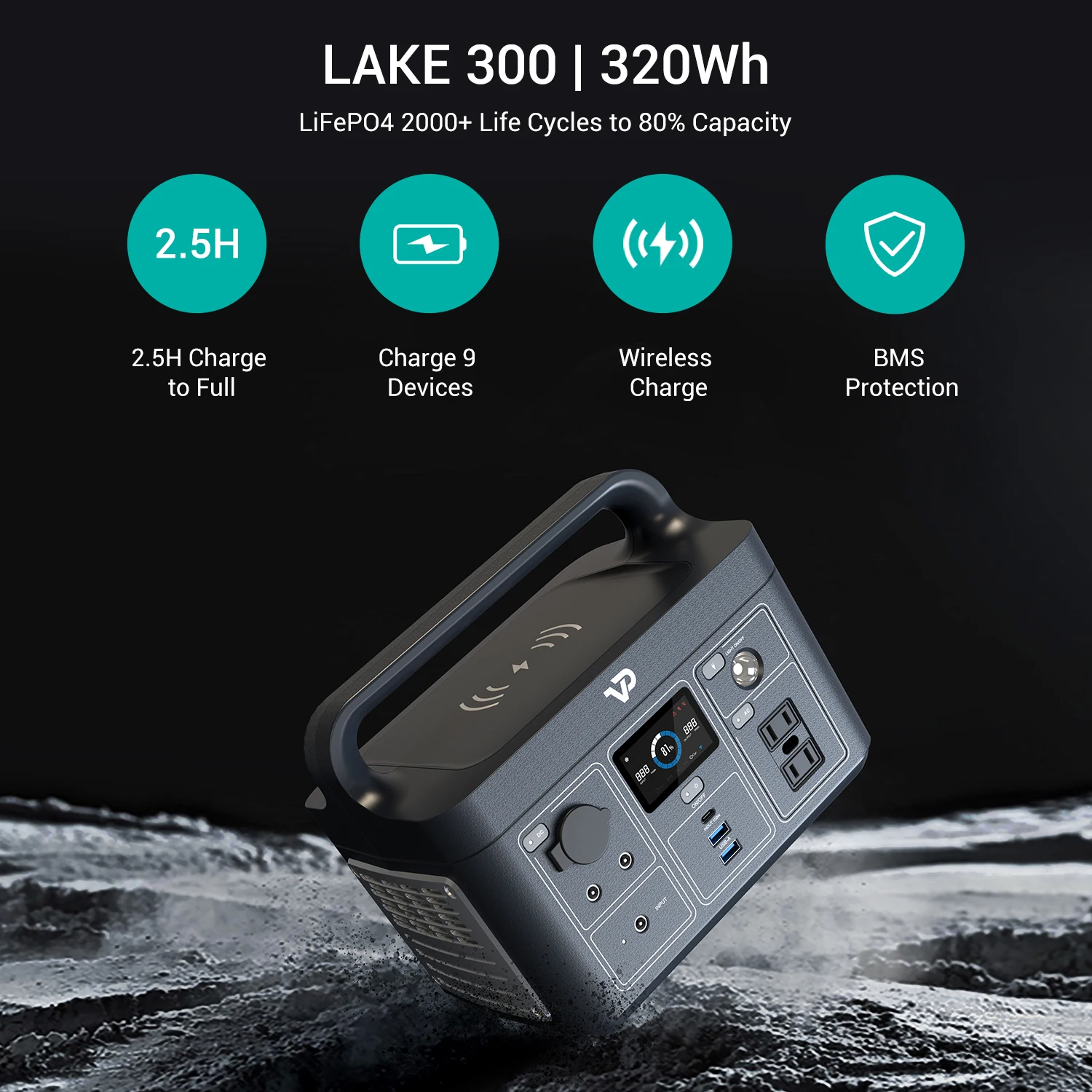 Vigorpool Portable Power Station Lake 300 W, 12.8 V/300 W Emergency Backup Power Supply for Camping Travel Outdoor，Power outage