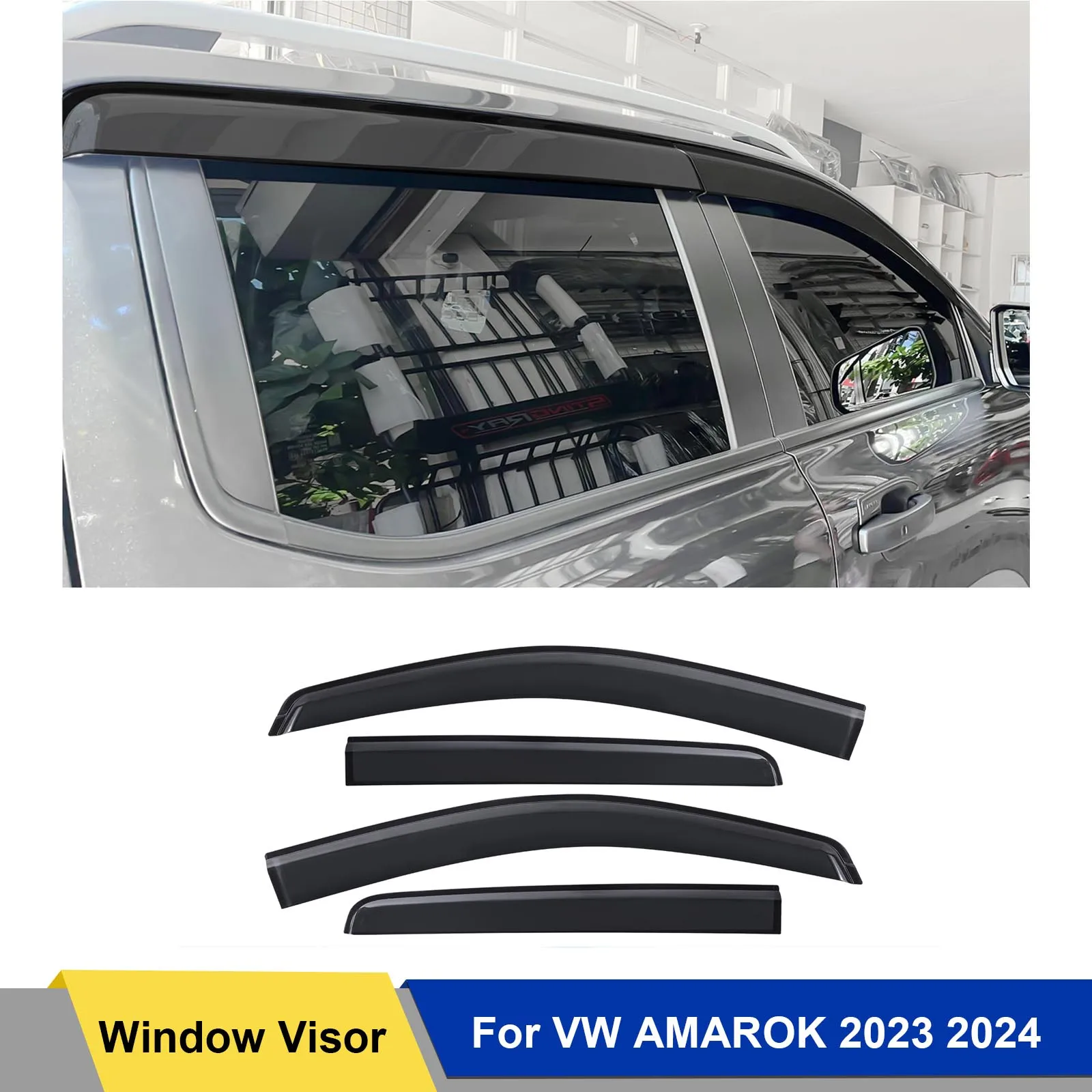 Smoke Black Weather Shields Sun Rain Guard For VW AMAROK 2023 2024 Double Cabin Wind Deflector