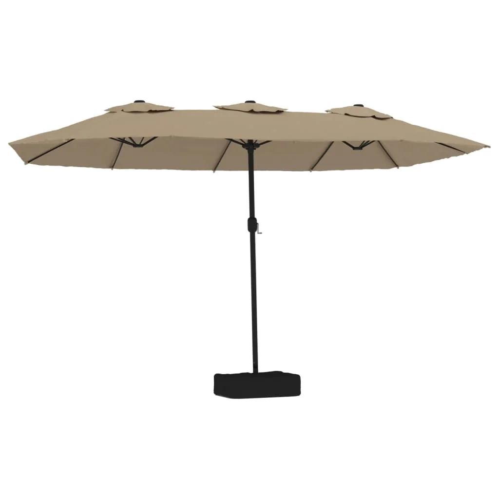 Doppelkopf-Gartenschirm mit LED-Beleuchtung in Taupe, 449x265 cm, geeignet für Terrassen, Pools und Außenbereiche. – Detail 2