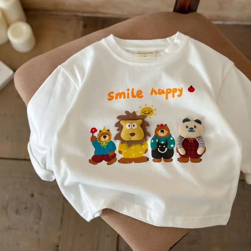 2024 Autumn New Kids T-shirts cartoon O-Neck long sleeve Tees For Boys Girls cotton loose casual Tops