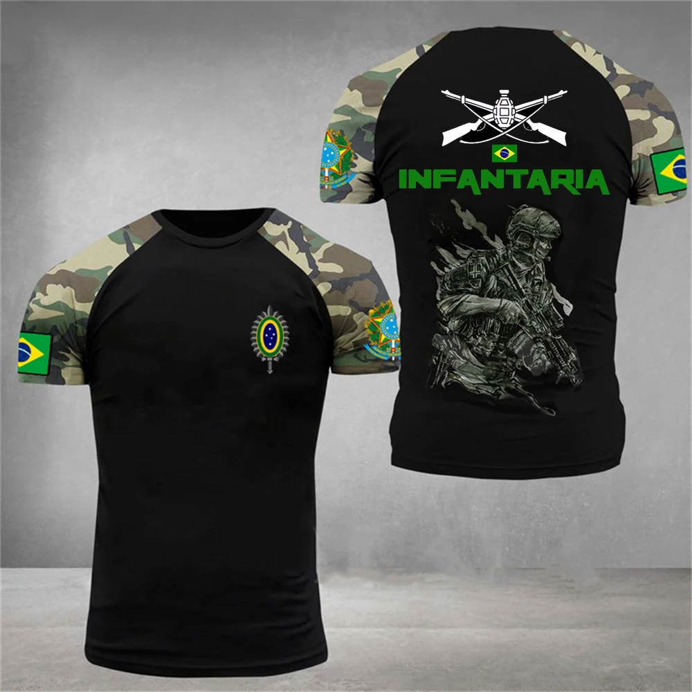 Camiseta brasileña del ejército para hombre, camiseta militar de manga corta con cuello redondo y estampado veterano, Top fresco callejero, ropa de talla grande para hombre