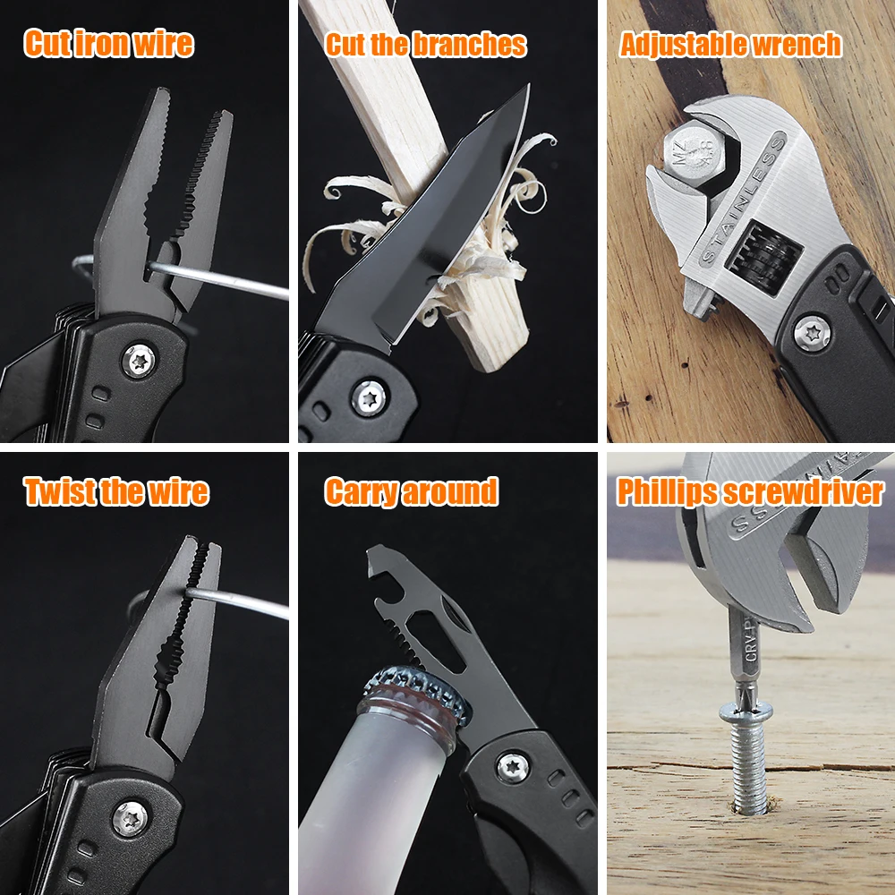 Multifunctional Adjustable Wrench Pliers Screwdriver Needle Nose Cutting Plier Outdoor Camping Survival Folding Knife Pliers Set