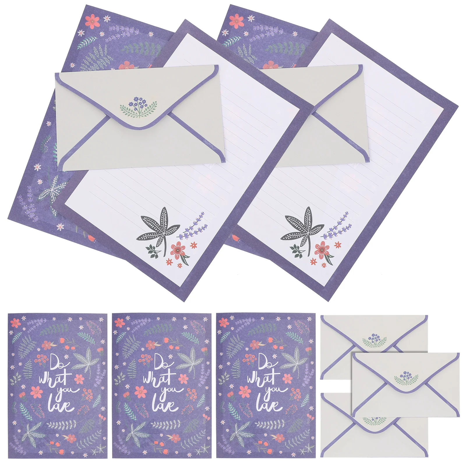 5 Sets Envelop Letter Papers Beautiful Floral Stationery Envelope for Writing Wedding Kit Purple