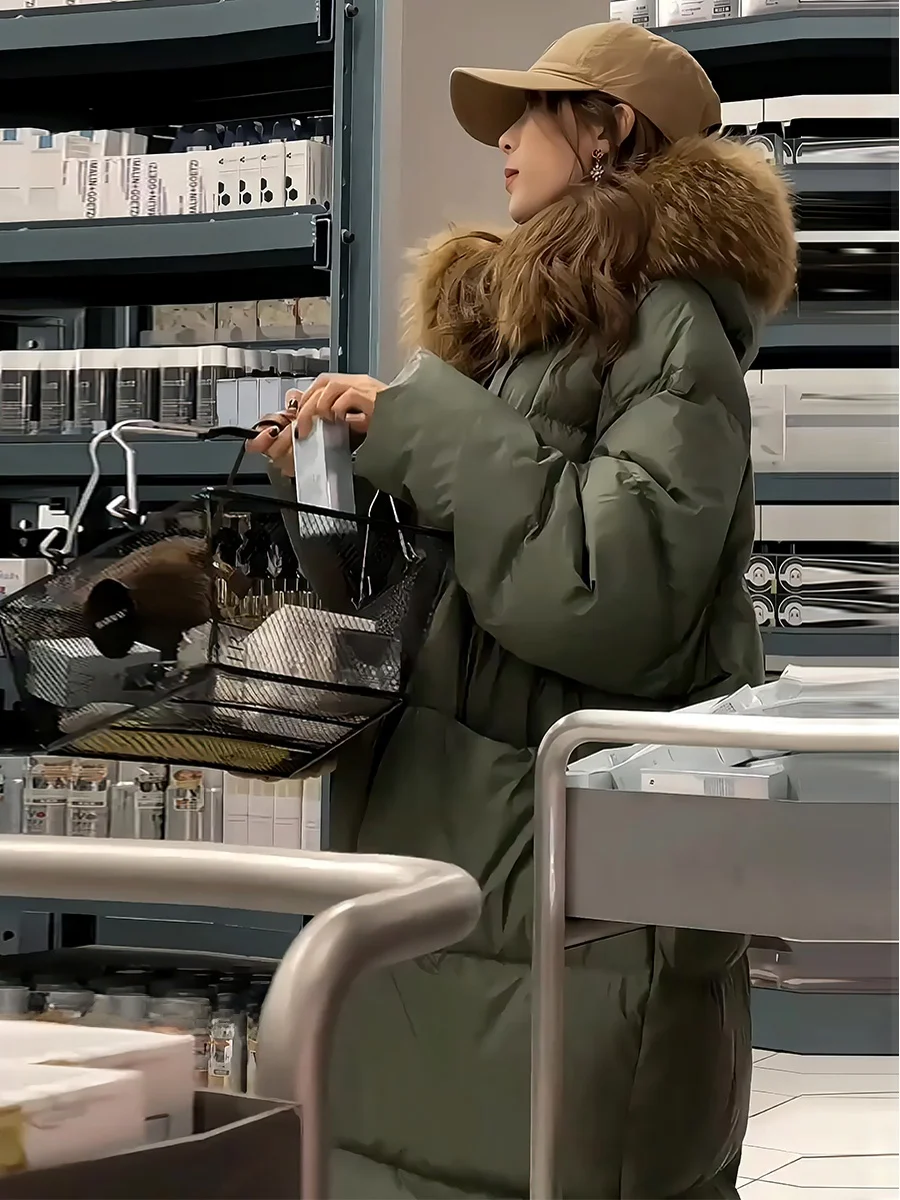 여성용 테이니드 롱 다운 재킷 2024 겨울 신상 슬림 출퇴근용 화이트 다운 퍼 칼라 코트 트렌디 레이지 하이엔드...