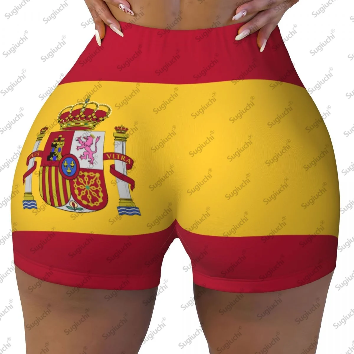 

2026 шорты для йоги с флагом Испании для женщин, шорты для тренировок, подтяжки ягодиц, с высокой талией, шорты для бега в тренажерном зале