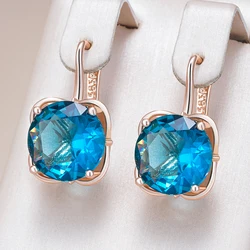 Kinel Hot Shiny Blue Natural Zircon Dangle Earrings For Women Fashion 585 Rose Gold Color High Quality Daily Fine Jewelry