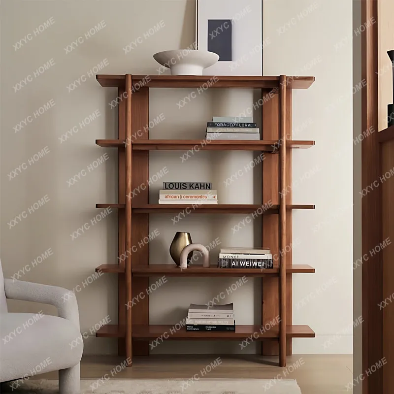 AA solid wood bookshelf floor-to-ceiling living room antique log bookcase high-end open shelf customization