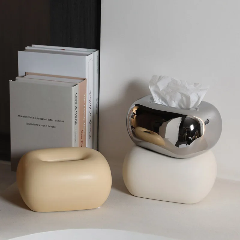 Ceramic Cream-colored Tissue Box, Modern Living Room Coffee Table & Dining Table Decoration, Luxury Napkin Dispenser view 2
