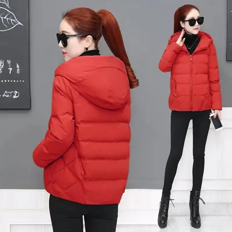 Chaqueta acolchada con capucha para mujer, abrigo frío, Parkas súper calientes, chaqueta recortada, Top de manga larga de talla grande, moda