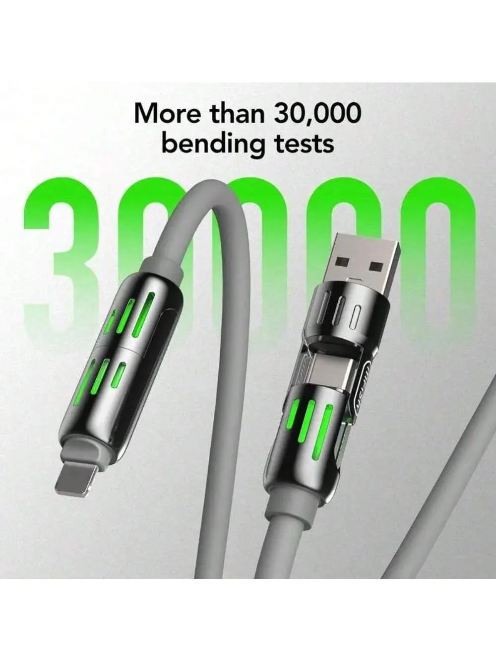 240W Fast Charging and Data Sync MFISH 4-in-1 Multi-Function USB Charging Cable USB, Type C, lightning-Max for iPhone, iPad,