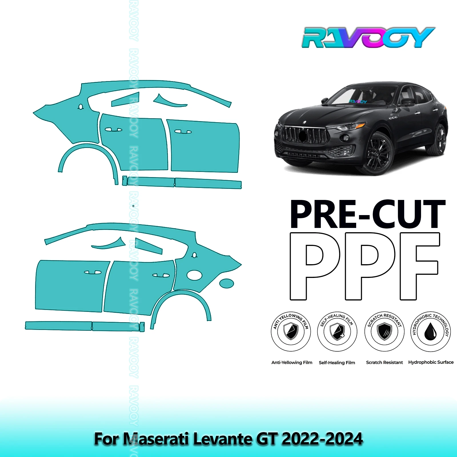 

For Maserati Levante GT 2022-2024 8.5mil Clear Matte Pre-Cut PPF Door & A/B Pillar Kit TPU Paint Protection Film Set