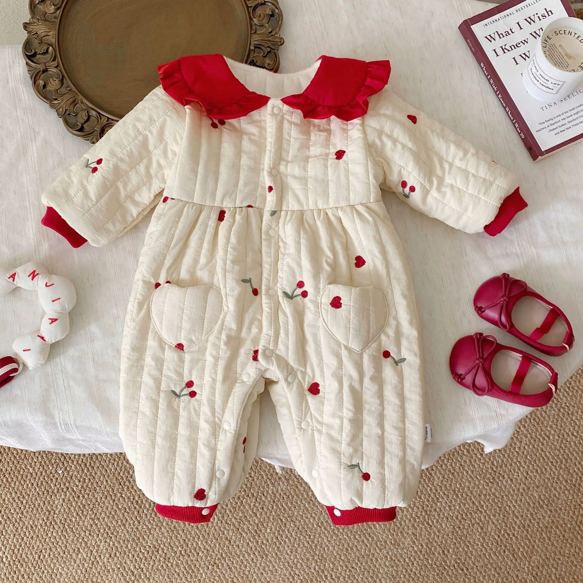 7044 Baby Clothes 2025 Winter New Baby Girl's Jumpsuit Cute Plus Velvet Padded Coat Baby Climbing Clothes