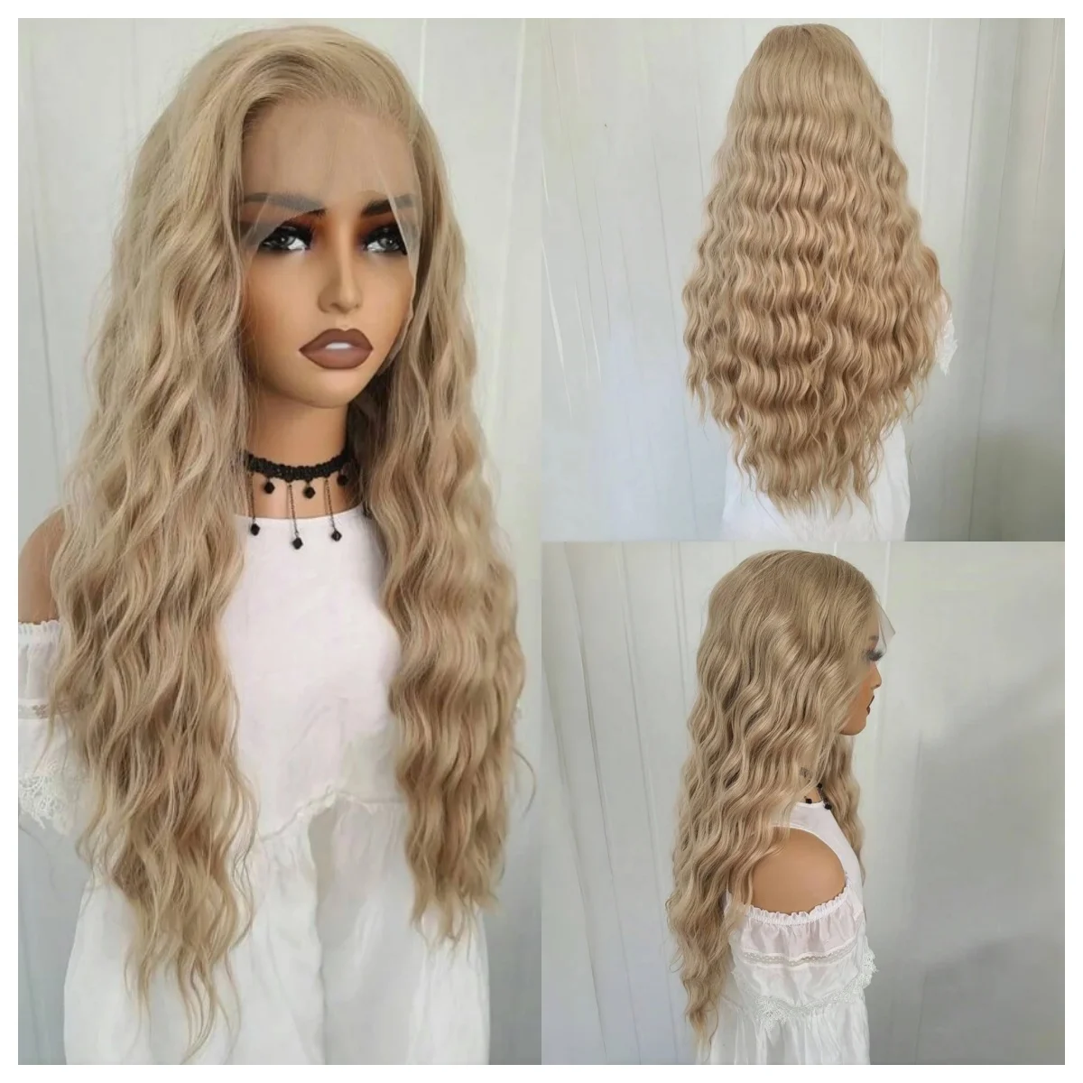 

Synthetic Wig Light Blonde Wig Synthetic Glueless Wig Body Wave Wig Curly Free Part Wig High Quality Natural Hairline Wig